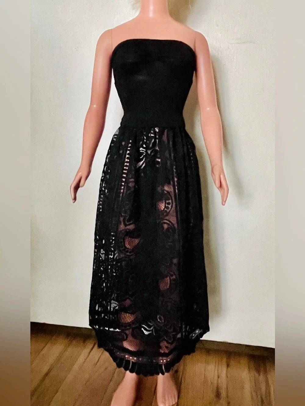 Black top and long black lace skirt. For My Size Barbie Doll. New, Nice